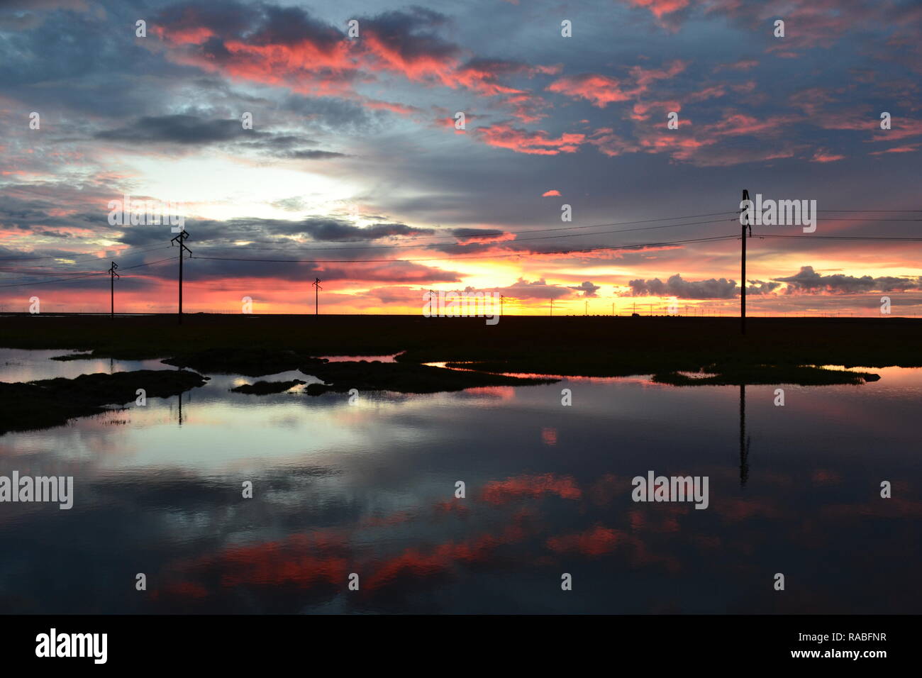 Alaskan Oilfield Sunset Stock Photo