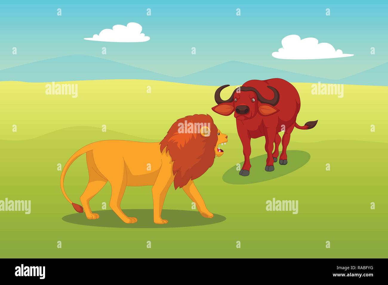 A vector illustration of Lion Attacking a Buffalo Stock Vector Image & Art  - Alamy