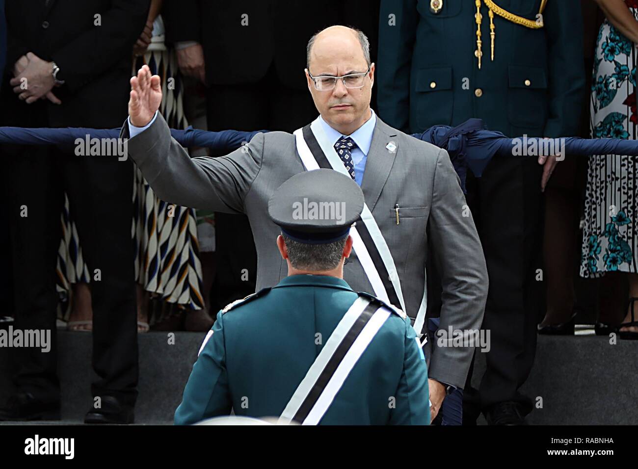 Rio De Janeiro, Brazil. 03rd Jan, 2019. Governor Wilson Witzel during the inauguration ceremony of Colonel PM Rogério Figueiredo de Lacerda to the position of commander general of the Rio de Janeiro State Military Police (PMERJ) held at the Shooting Police Battalion Court in Rio de Janeiro, RJ. Credit: Lucas Tavares/FotoArena/Alamy Live News Stock Photo