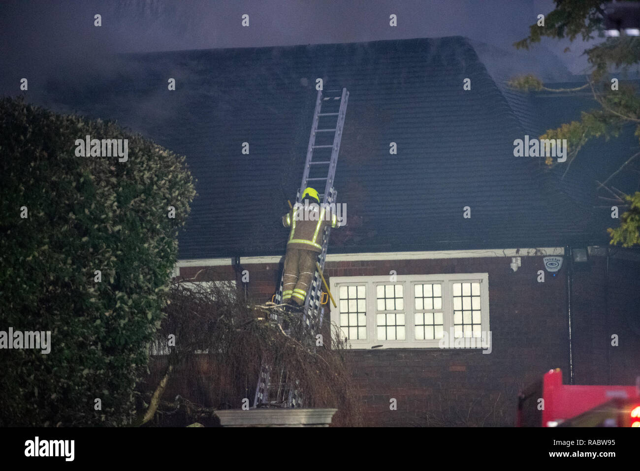 Whetstone, United Kingdom. 03 January 2019. Eight fire engines and