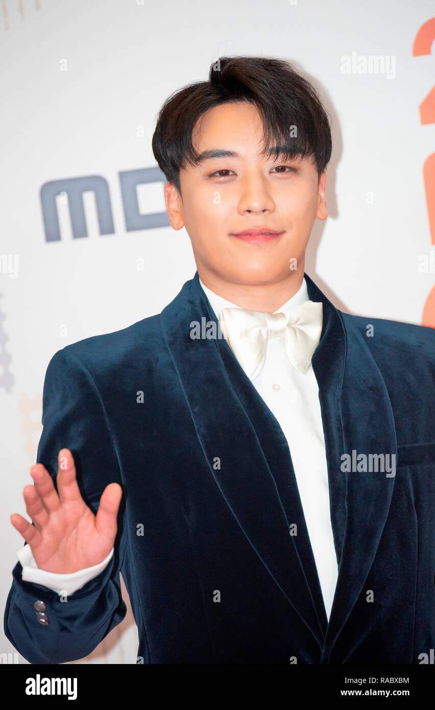 V.I (BIGBANG), Dec 29, 2018 : South Korean singer V.I (Seung-Ri) from K-pop boy band BIGBANG attends a red carpet event of the 2018 MBC Entertainment Awards in Seoul, South Korea. Credit: Lee Jae-Won/AFLO/Alamy Live News Stock Photo