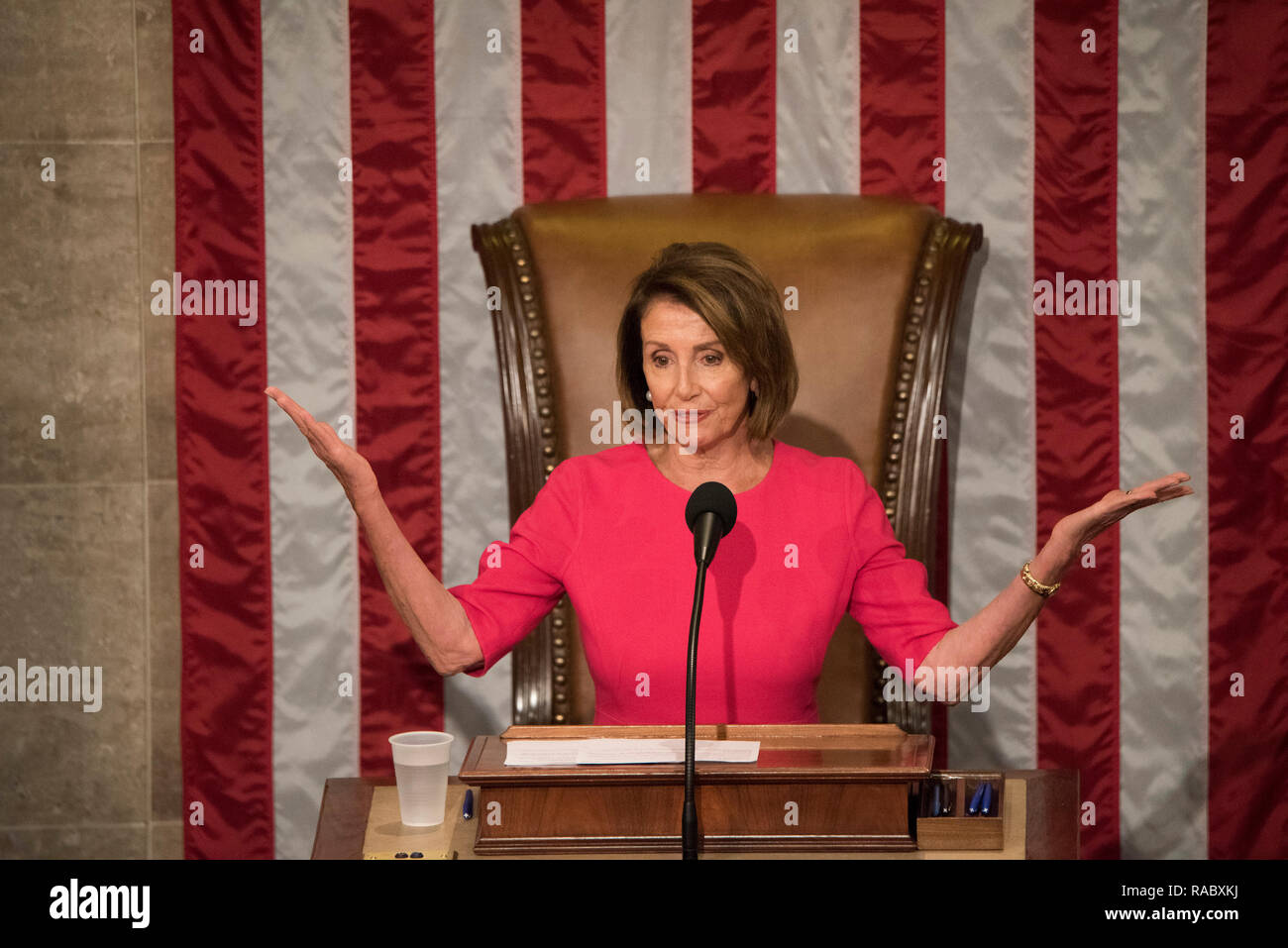 Washington DC, USA. 3rd January, 2019. Washington DC, January 3, 2019, USA: Nancy Pelosi, D-CA, addresses the 116th Congress after she becomes the Speaker of the House for the second time. Credit: Patsy Lynch/Alamy Live News Stock Photo