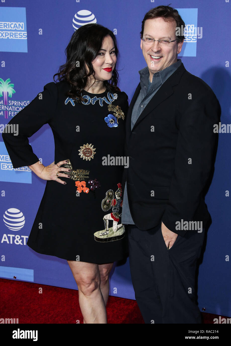 Palm Springs, California, USA. 3rd January, 2019. Jennifer Tilly and boyfriend Phil Laak arrive at the 30th Annual Palm Springs International Film Festival Awards Gala held at the Palm Springs Convention Center on January 3, 2019 in Palm Springs, California, United States. (Photo by Xavier Collin/Image Press Agency) Credit: Image Press Agency/Alamy Live News Stock Photo