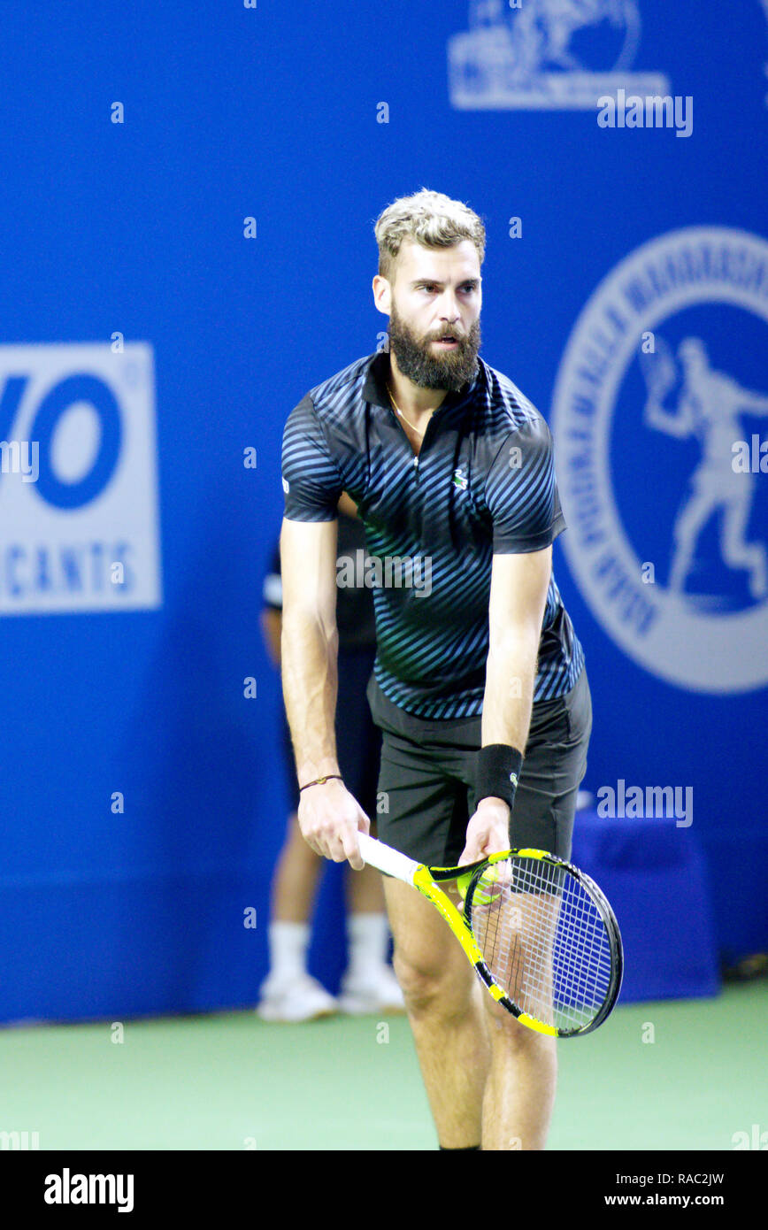 Pune, India. 3rd January 2019. Benoit Paire of France in action in the last quarter final match of singles competition at Tata Open Maharashtra ATP Tennis tournament in Pune, India. Credit: Karunesh Johri/Alamy Live News Stock Photo