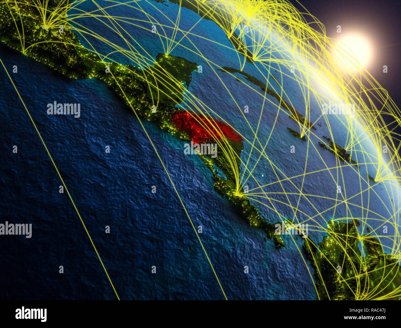 Honduras from space on realistic model of planet Earth with network ...