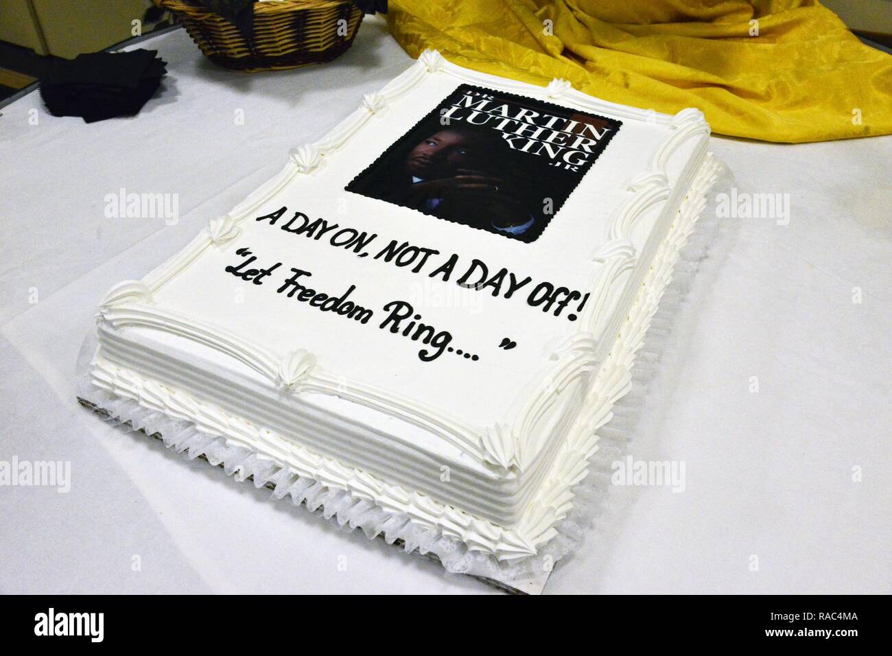 Cake for Martin Luther King, Jr. Day during Vicenza Military Community’s 2017 Observance Ceremony at Caserma Ederle, Vicenza, Italy, Jan. 10, 2017. Stock Photo