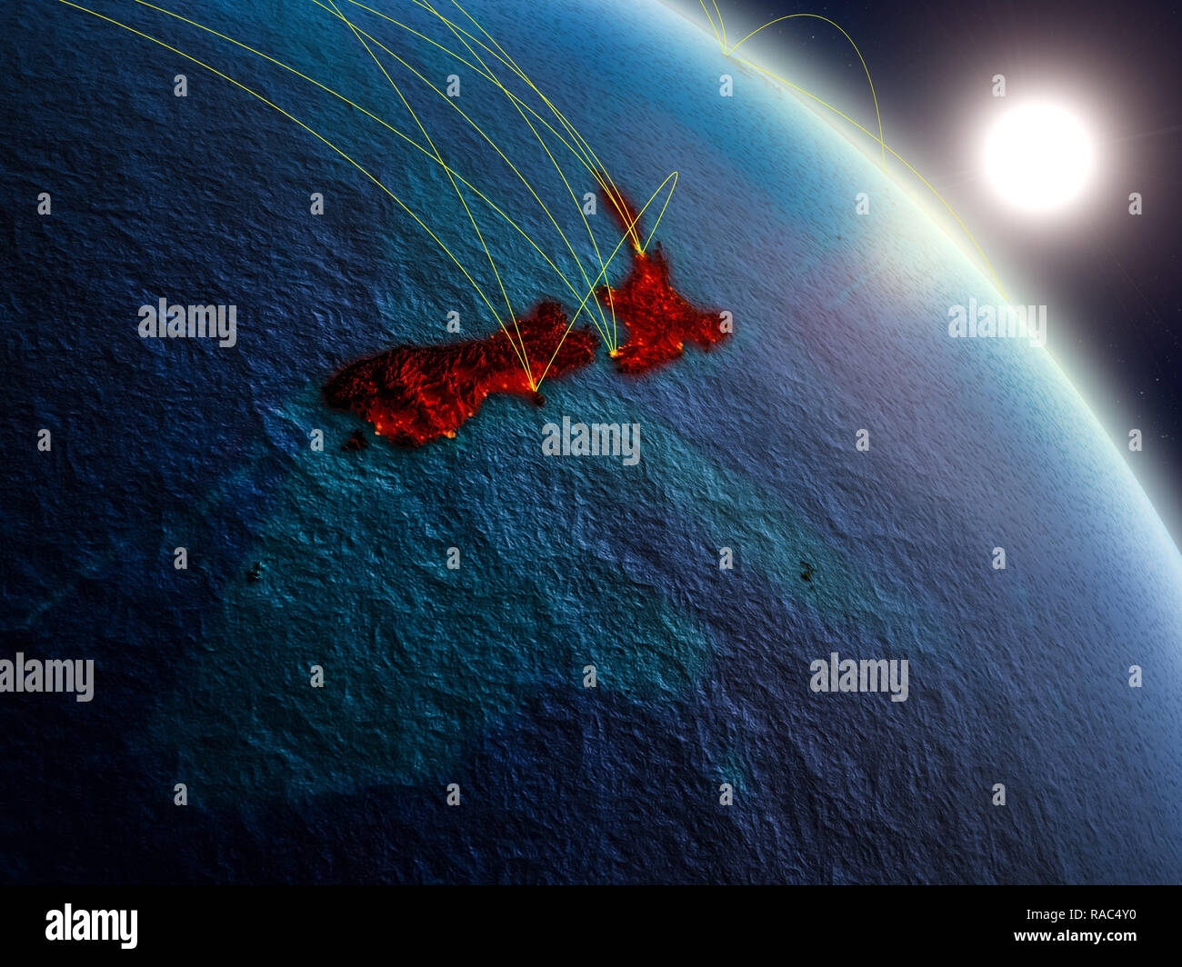 New Zealand from space on realistic model of planet Earth with network ...