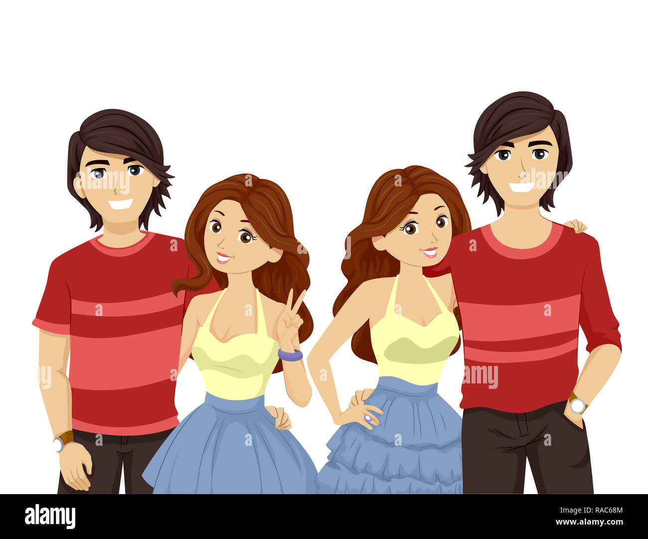 Illustration of Teenage Girls and Guys Wearing Same Clothes as Two Couples Stock Photo - Alamy Illustration of Teenage Girls and Guys Wearing Same Clothes as Two Couples Stock Photo - Alamy