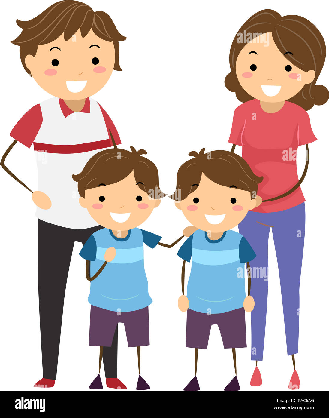 stick family of 5 clipart cutout