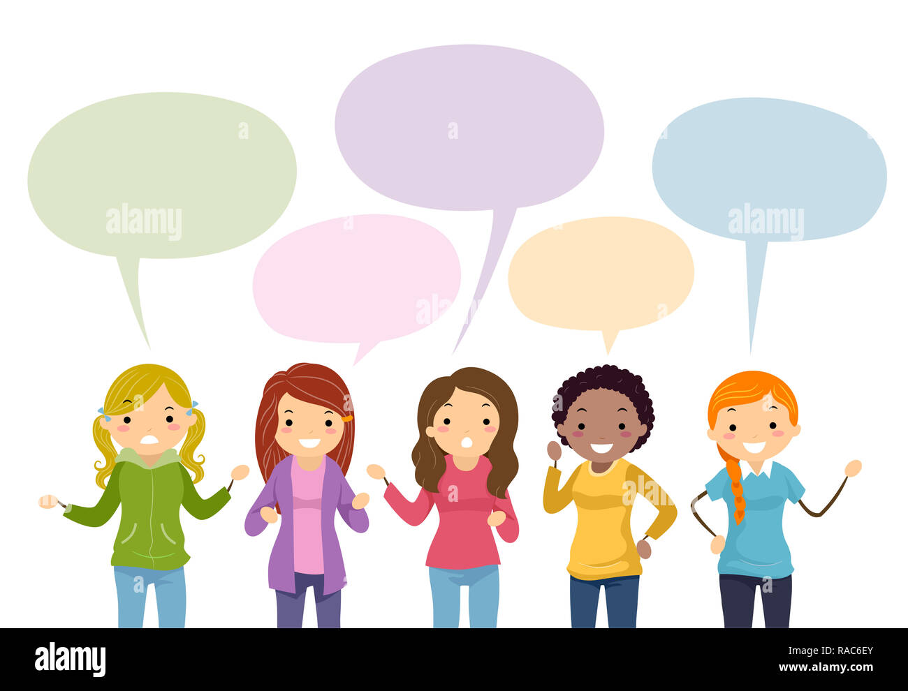 Illustration of Teenage Girls Talking with Blank Speech Bubbles Stock Photo Alamy