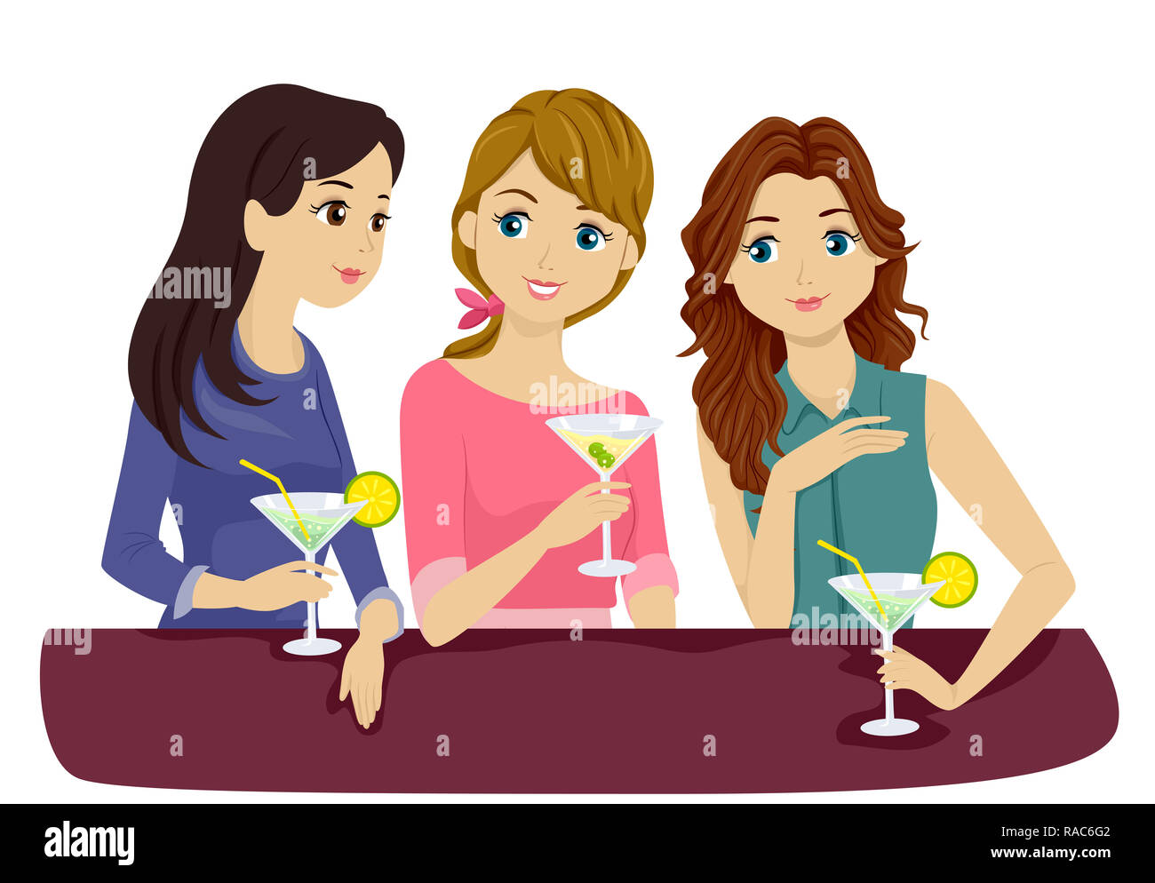 Download Illustration Of Teenage Girls In A Bar Holding Drinks Stock Photo Alamy