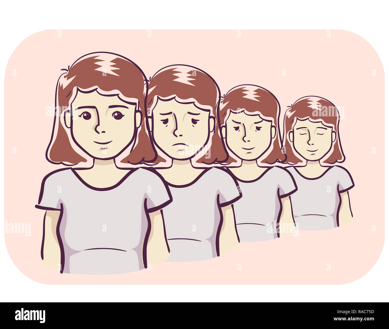 Illustration of a Teenage Girl Showing Different Mood Swings Stock Photo