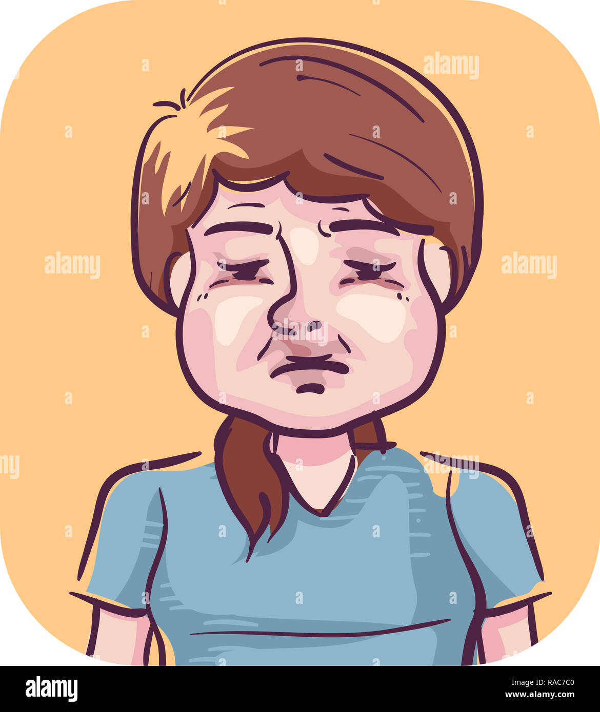 Illustration of a Girl with a Swollen Face Stock Photo