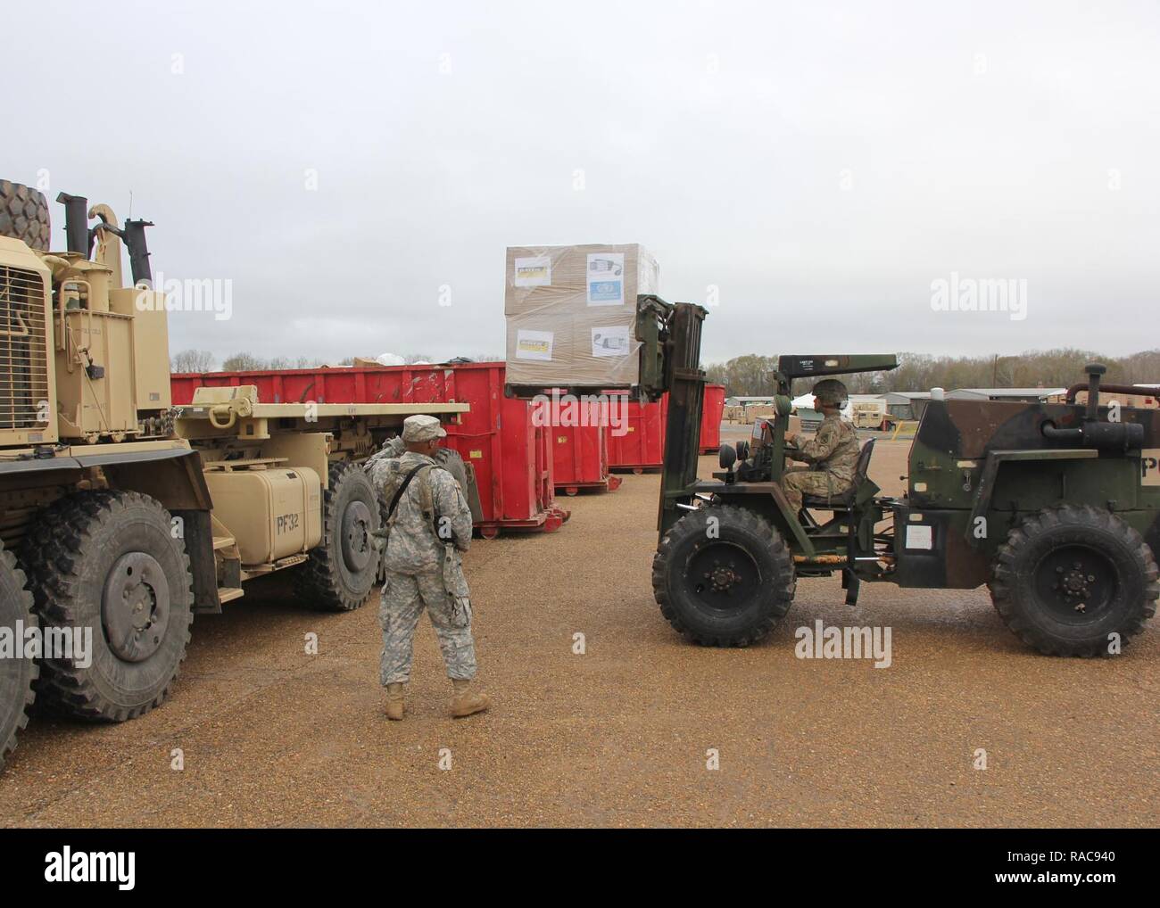 Combat sustainment support battalion soldiers loading supplies during readiness training exercises
