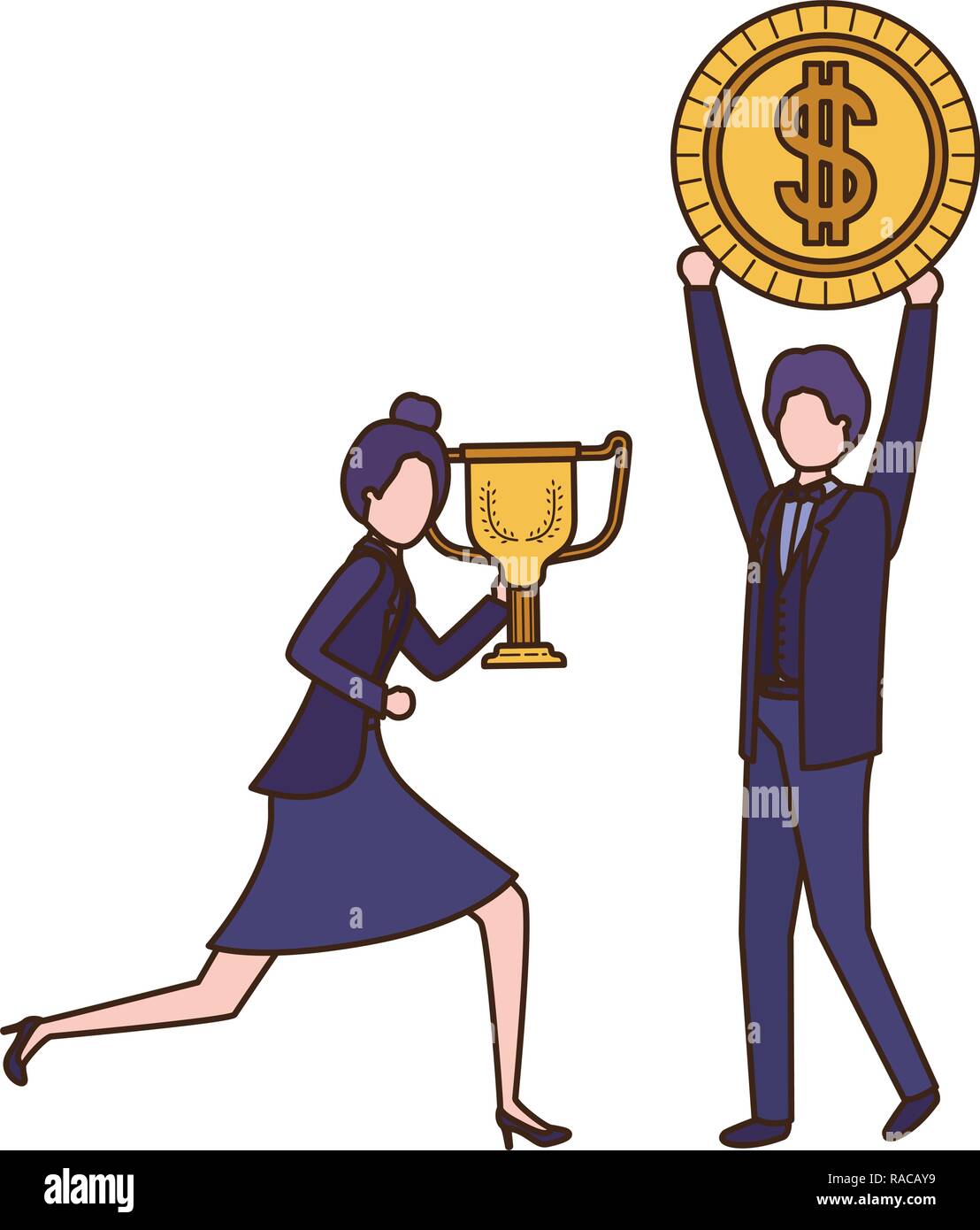 business couple with trophy and coin character Stock Vector Image & Art ...
