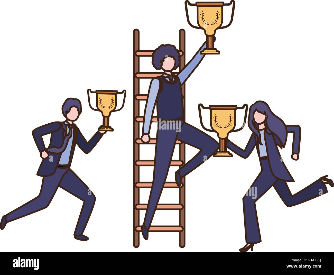 group of business with stair and trophy avatar character Stock Vector ...