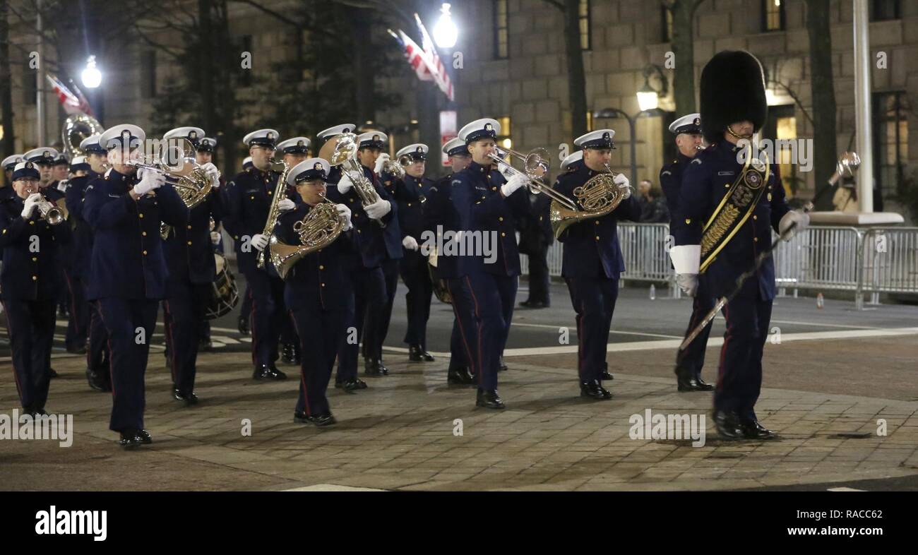 The U.S. Coast Guard Band marches along Pennsylvania Avenue during the