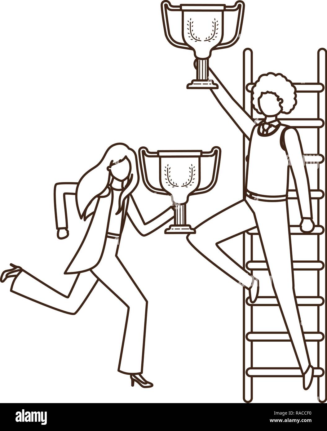 business couple with stair and trophy avatar character Stock Vector ...