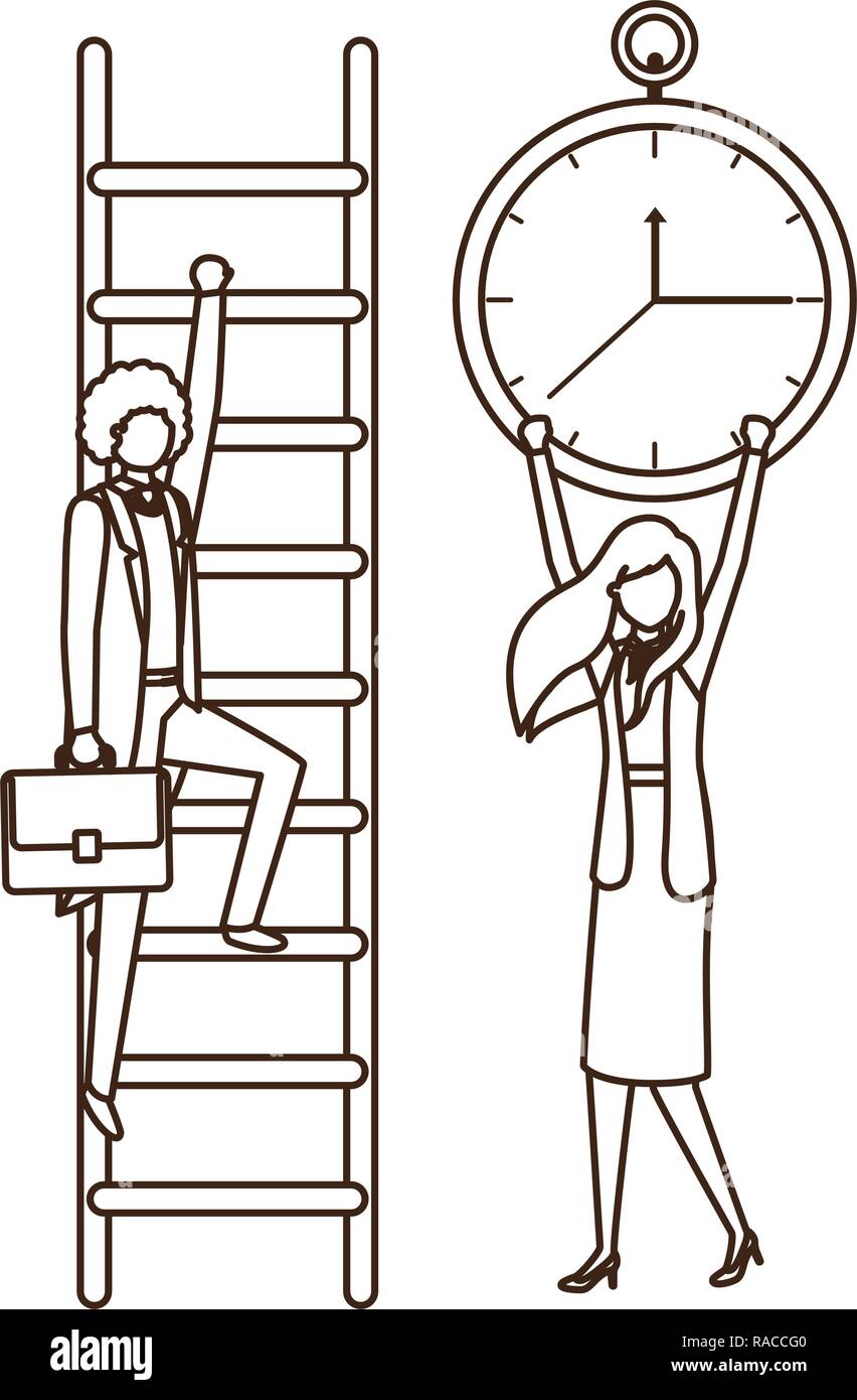 business couple with stair and clock avatar character Stock Vector ...