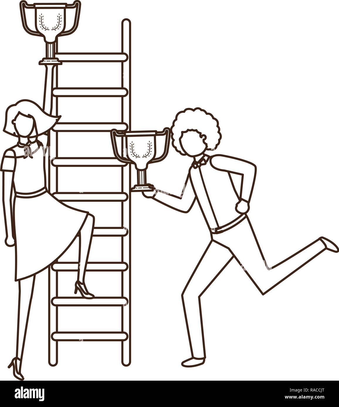 business couple with stair and trophy avatar character Stock Vector ...
