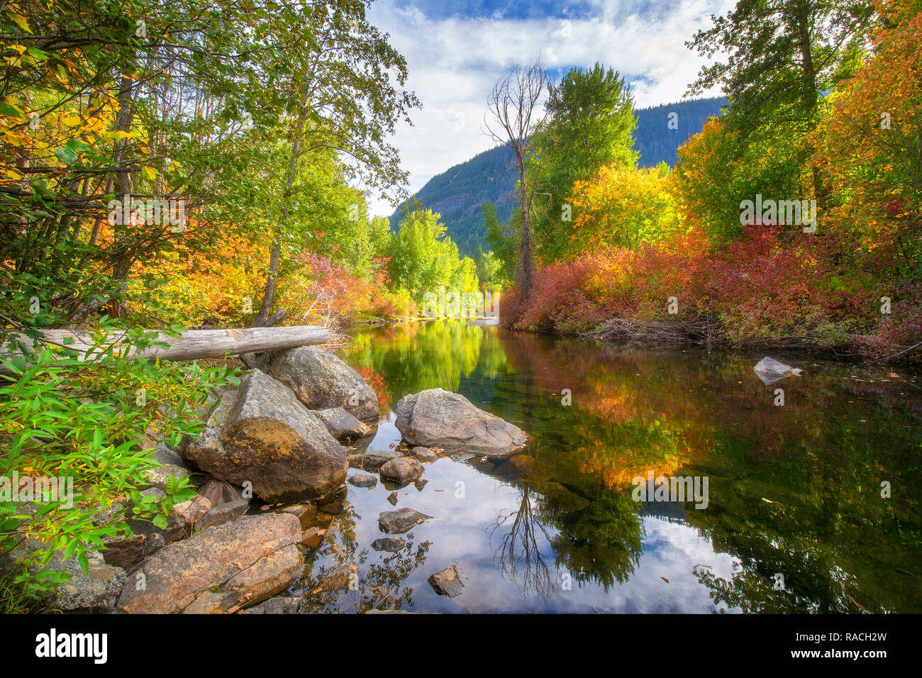 Leavenworth is a touristy Bavarian Town by the Wenatchee river Stock Photo