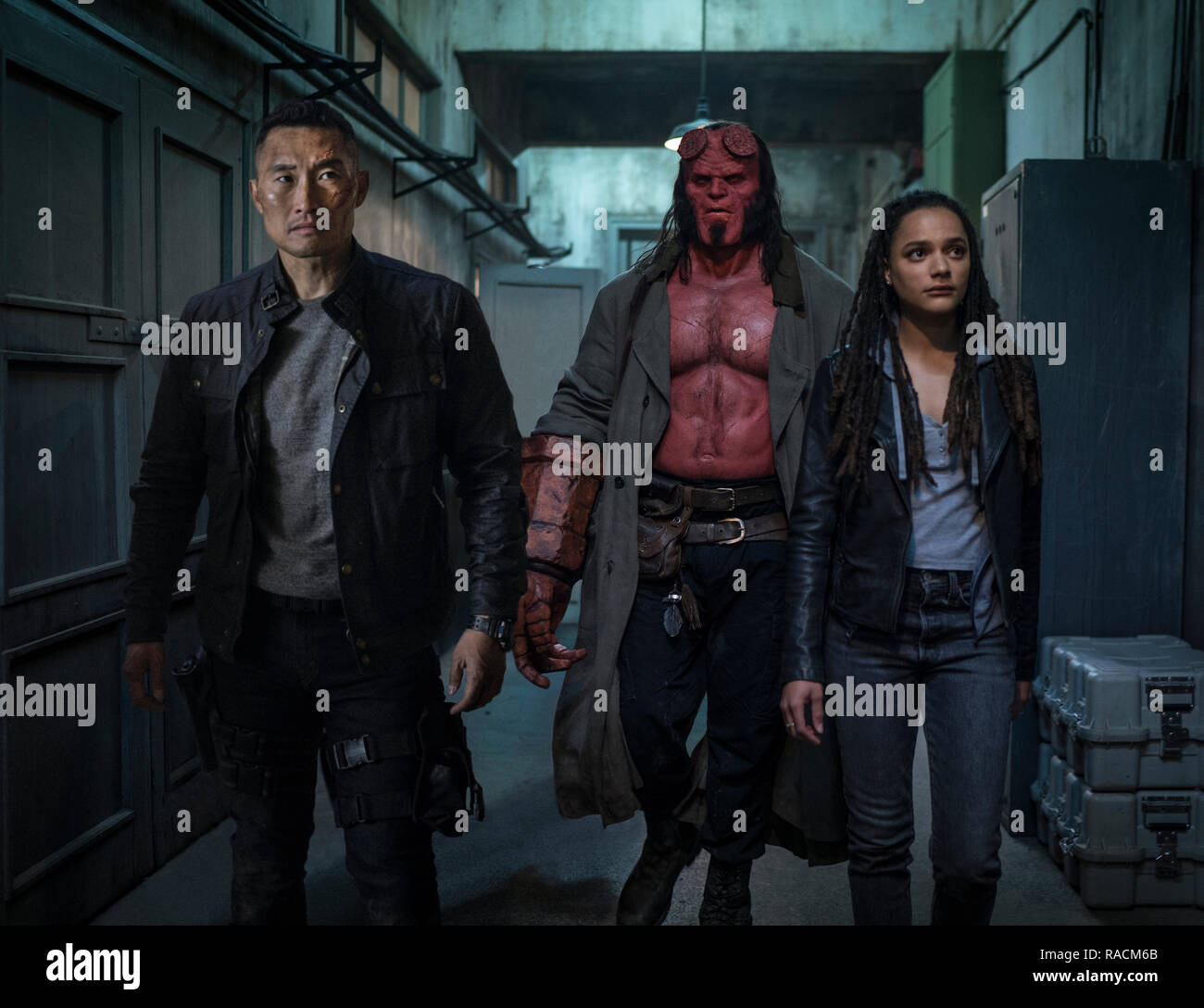 RELEASE DATE: April 12, 2019 TITLE: Hellboy STUDIO: Summit Entertainment DIRECTOR: Neil Marshall PLOT: Based on the graphic novels by Mike Mignola, Hellboy, caught between the worlds of the supernatural and human, battles an ancient sorceress bent on revenge. STARRING: DANIEL DAE KIM as Ben Daimio, DAVID HARBOUR as Hellboy, SASHA LANE as Alice Monaghan. (Credit Image: © Summit Entertainment/Entertainment Pictures) Stock Photo