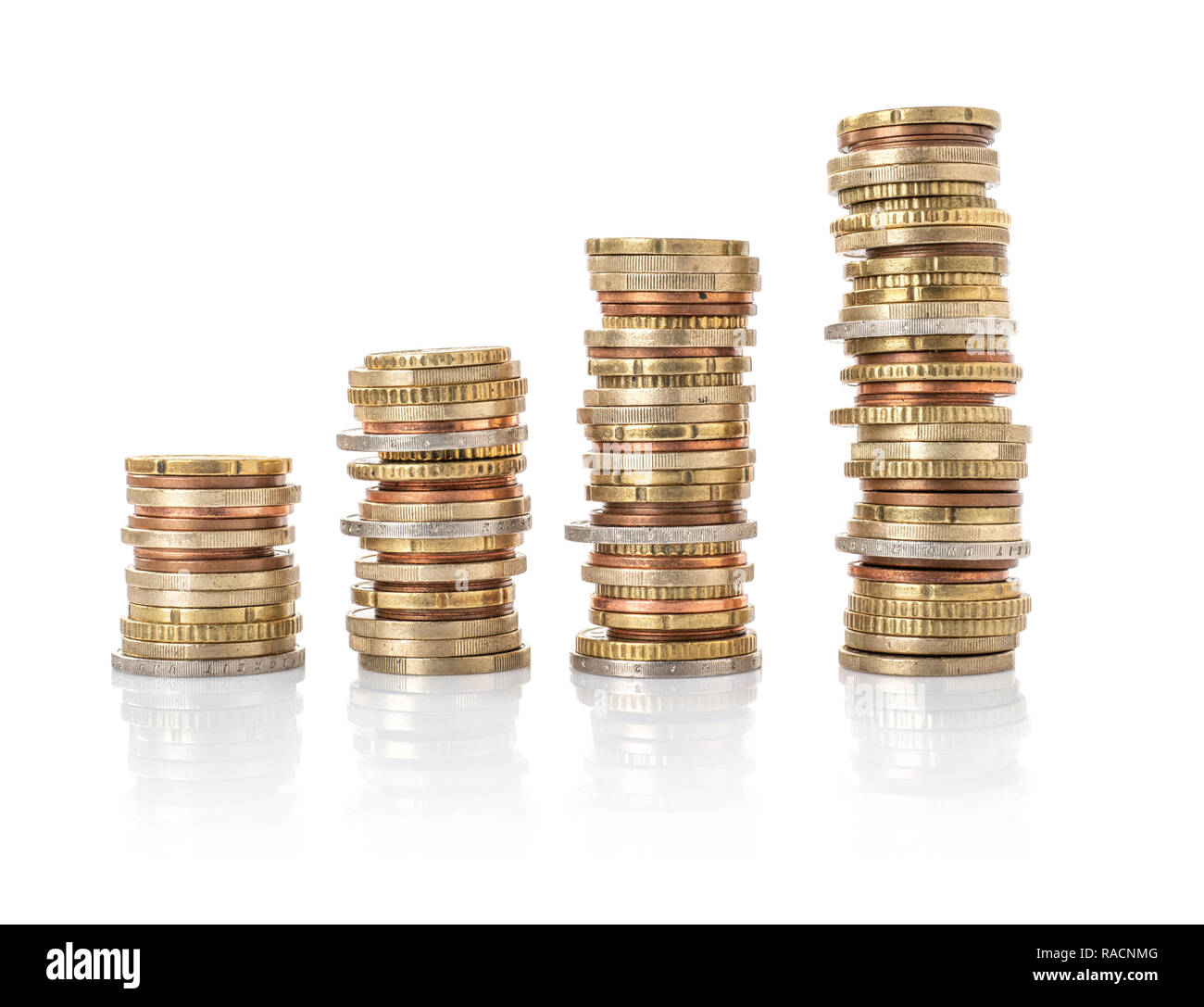 Euro Coin stacks on a white background Stock Photo - Alamy