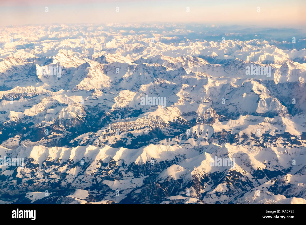 Aerial view of alps mountains covered with snow. Bird Eye View, Austria ...