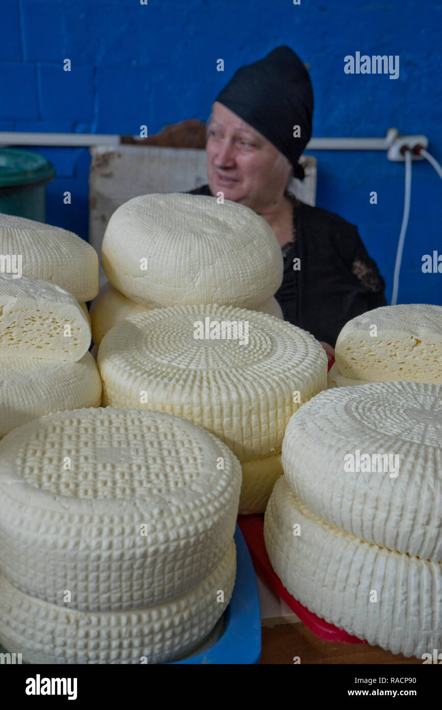 Traditional Sulguni cheese for sale at the market in Kutaisi, Georgia, Central Asia, Asia Stock Photo