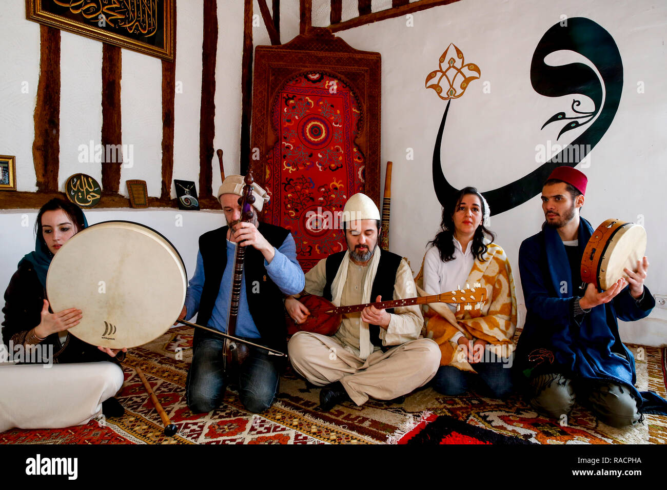 Sufi musicians in Romilly, Loir-et-Cher, France, Europe Stock Photo