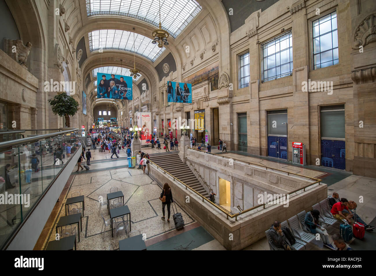 Elevated view of interior of main concourse, Milan Central Station, Milan, Lombardy, Italy, Europe Stock Photo