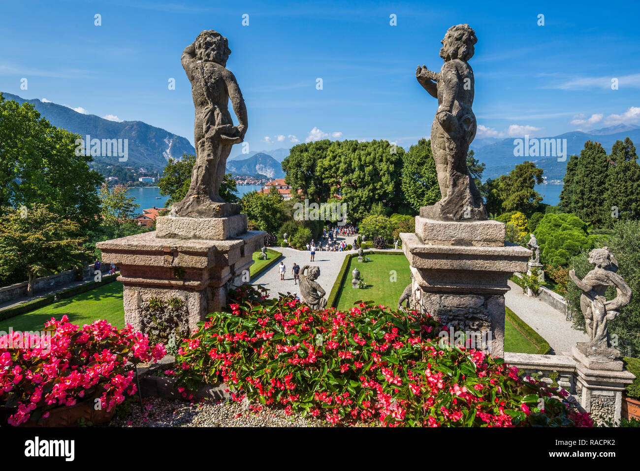 View from Floral Fountains, Isola Bella, Borromean Islands, Lake Maggiore, Piedmont, Italian Lakes, Italy, Europe Stock Photo