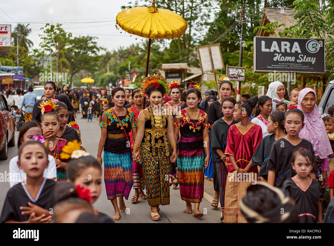 Bride at a Traditional Sasak wedding procession, Lombok, Indonesia, Southeast Asia, Asia Stock Photo