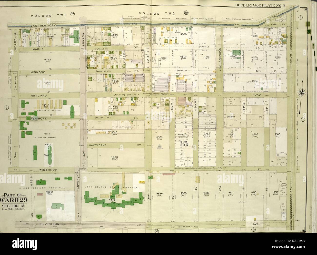 Brooklyn, Vol. 5, Double Page Plate No. 3, Part of Wards 29, Section 15, Map bounded by East New York Ave., Utica Ave reimagined Stock Photo