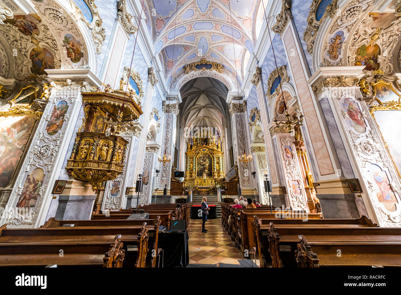 Nave, high altar, and pulpit in Goettweig Abbey, near Krems, Wachau, Austria, Europe Stock Photo