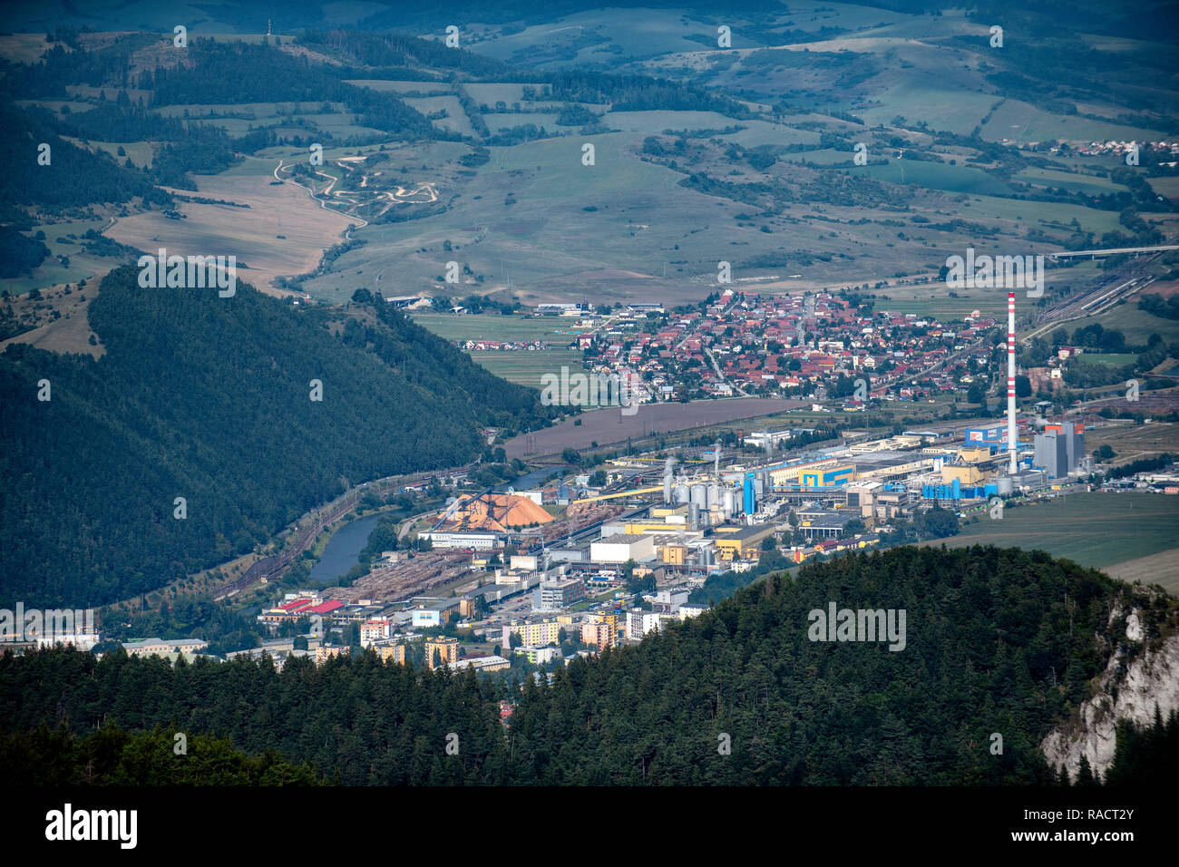 The town of Ružomberok in northern Slovakia, in the historical Liptov region taken from the Malinô Brdo ski resort in summer. Stock Photo