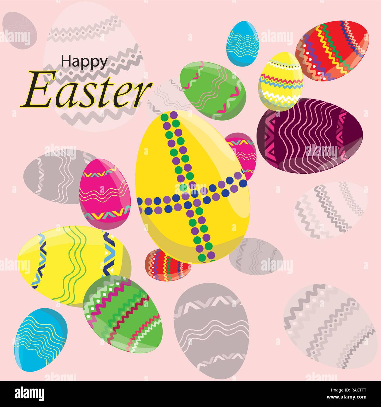 Easter egg, background template with beautiful colorful spring eggs. Vector illustration. Stock Vector