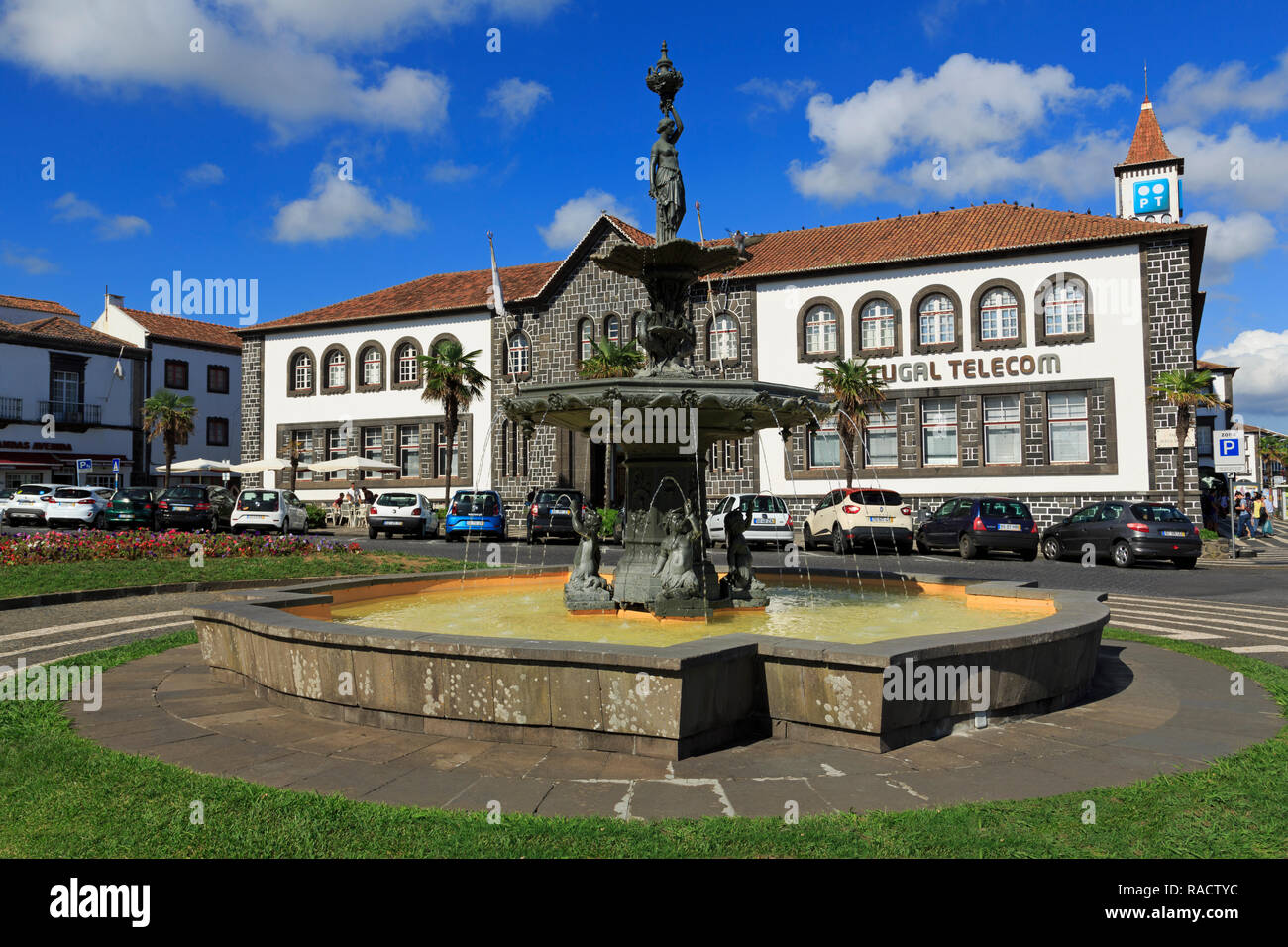 Fountain, Vasco Da Gama Square, Ponta Delgada City, Sao Miguel Island, Azores, Portugal, Atlantic, Europe Stock Photo