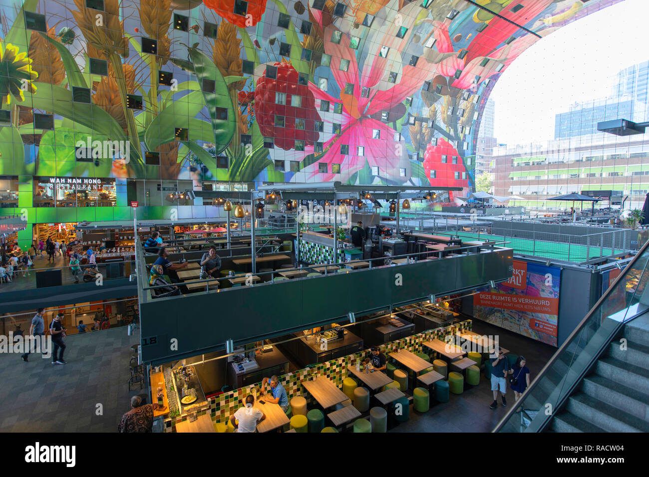 Food market inside Markthal, Rotterdam, Zuid Holland, Netherlands, Europe Stock Photo