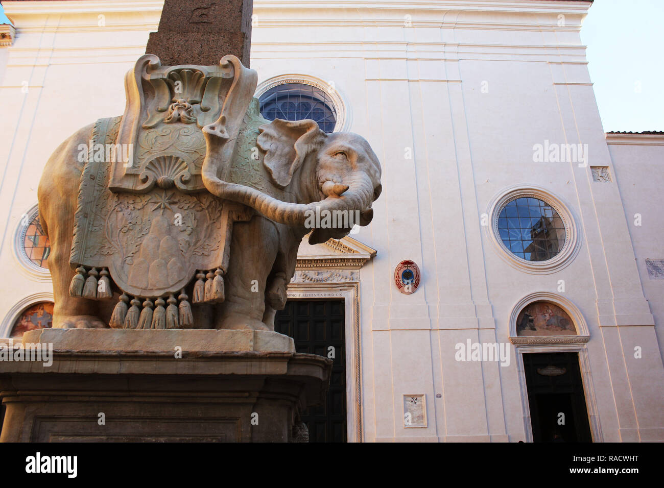 ROME, ITALY - December 28, 2018: The 'Elephant with Obelisk' statue is seen at Piazza della Minerva square on October 31, 2017 in Rome, Italy. Rome Rome is one of the most popular tourist destinations. Stock Photo