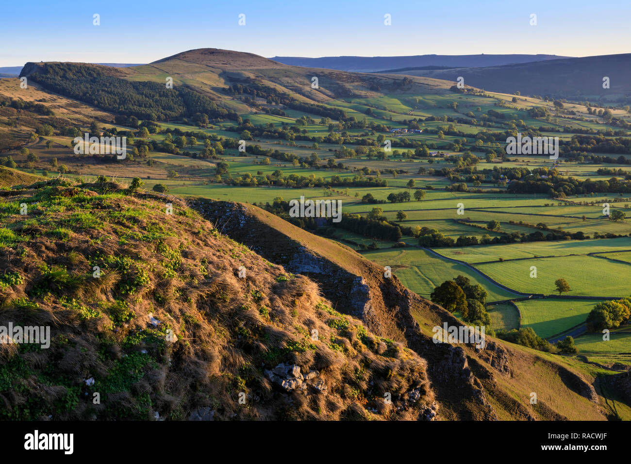 Back Tor and Lose Hill, Great Ridge, from Winnats Pass, autumn, Castleton, Peak District National Park, Derbyshire, England, United Kingdom, Europe Stock Photo