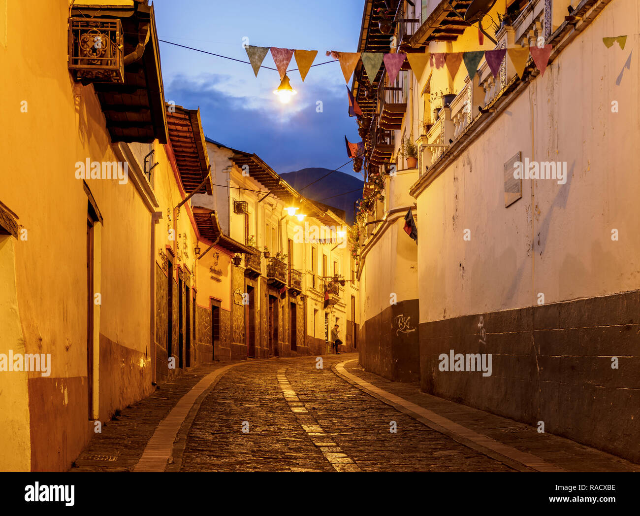 La Ronda Street at twilight, Old Town, Quito, Pichincha Province, Ecuador, South America Stock Photo