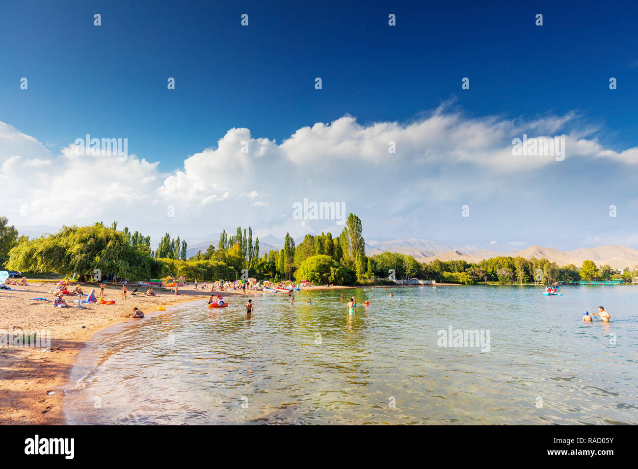 Cholpon Ata Beach, Lake Issyk Kol, Kyrgyzstan, Central Asia, Asia Stock Photo