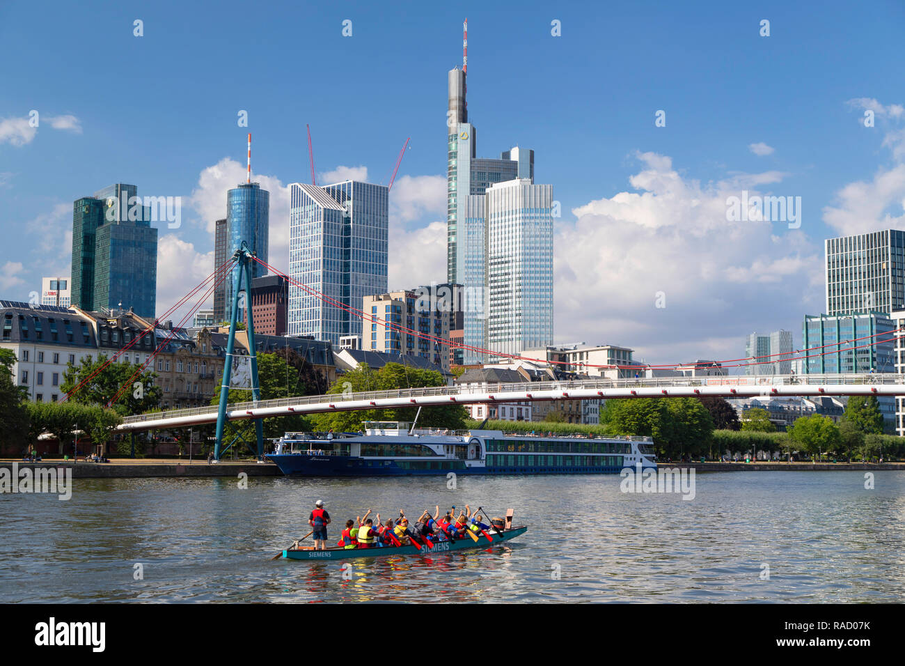 Skyline along River Main, Frankfurt, Hesse, Germany, Europe Stock Photo