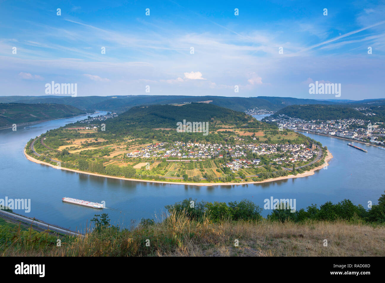 View of bend in River Rhine, Boppard, Rhineland-Palatinate, Germany, Europe Stock Photo