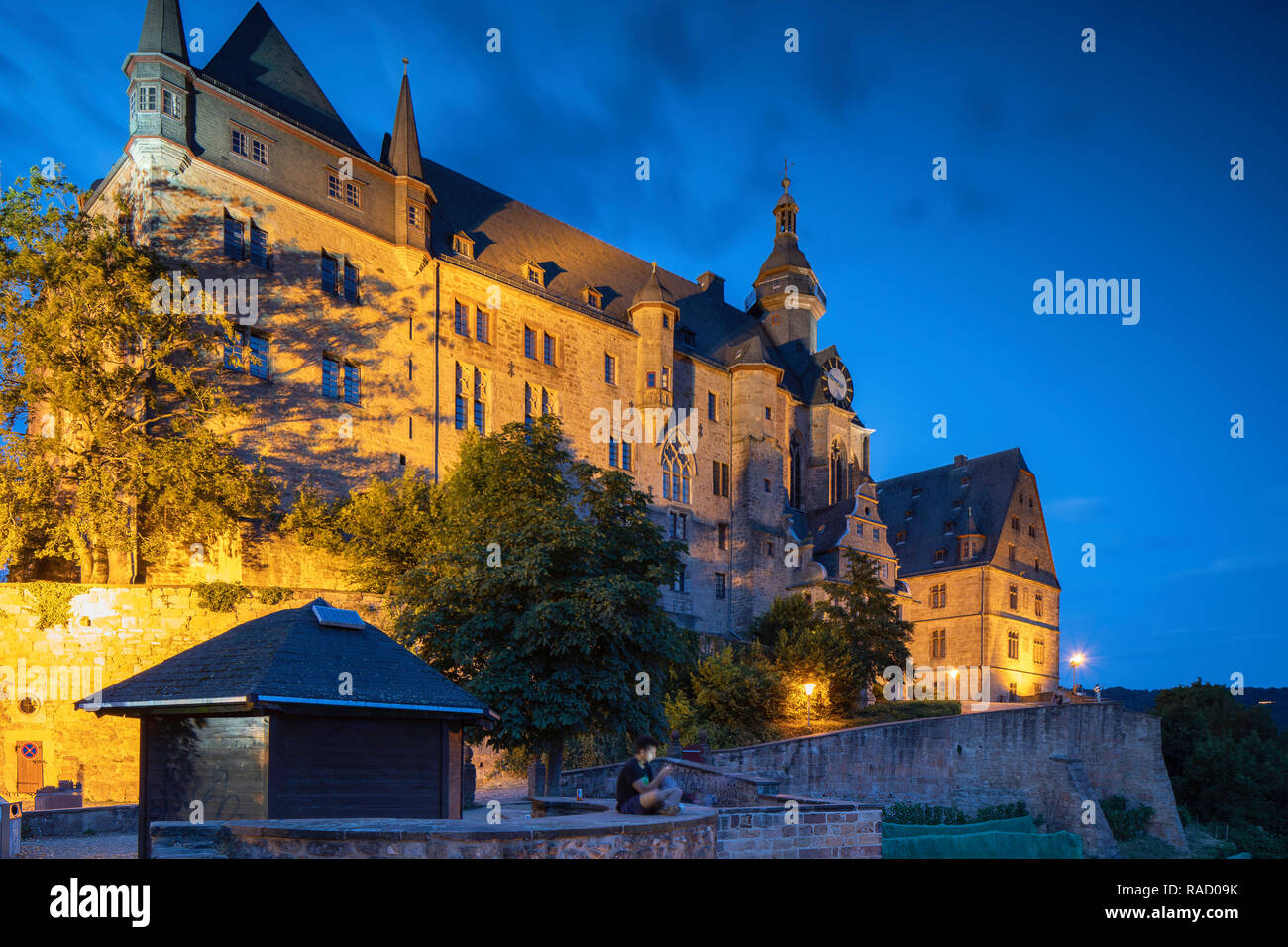 Landgrafenschloss (Marburg Castle) at dusk, Marburg, Hesse, Germany, Europe Stock Photo