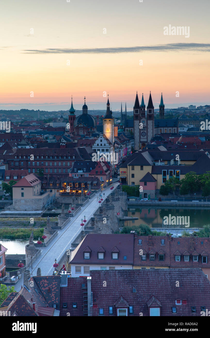 View over Wurzburg at dawn, Bavaria, Germany, Europe Stock Photo