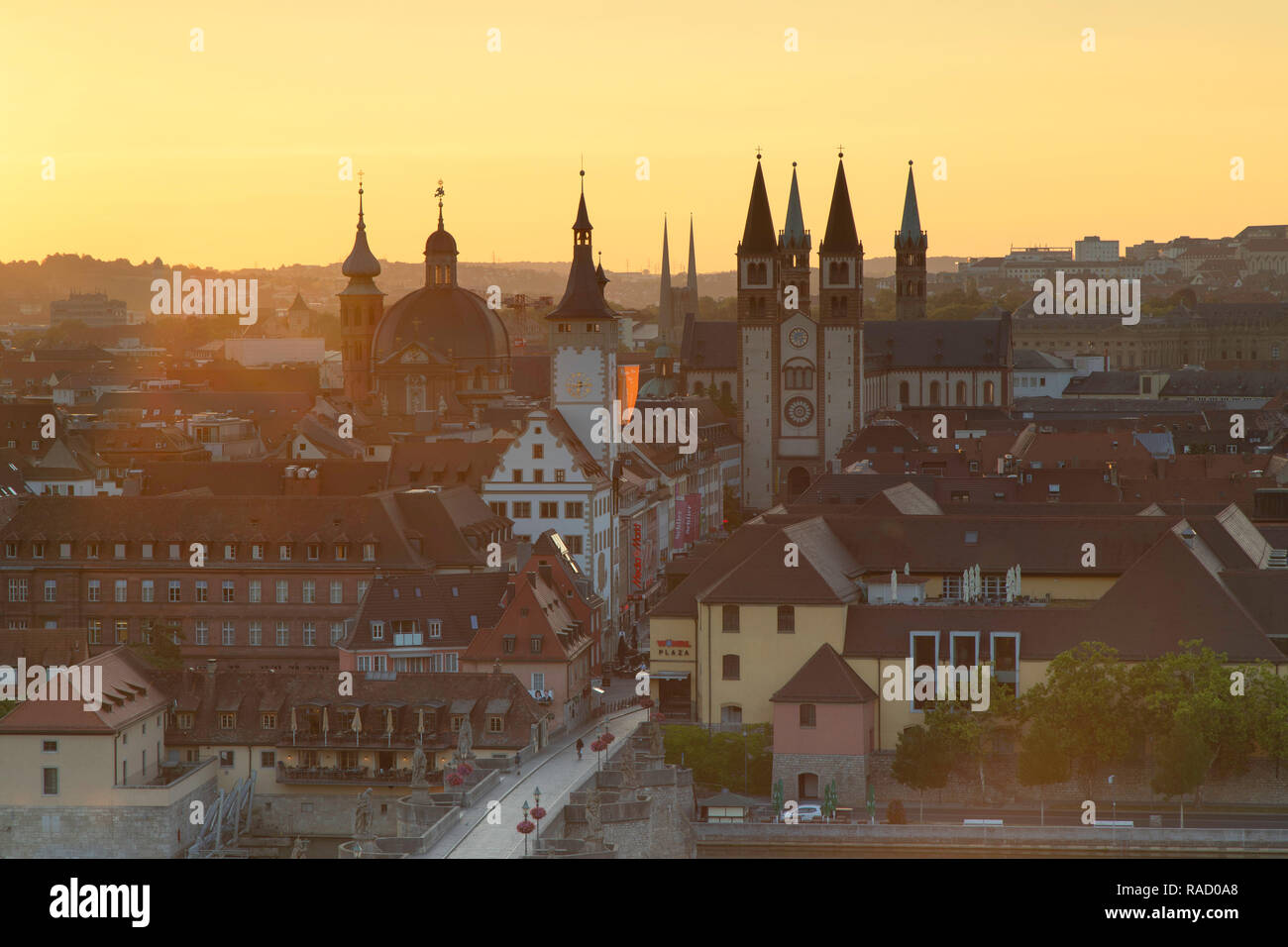 View over Wurzburg at sunrise, Bavaria, Germany, Europe Stock Photo