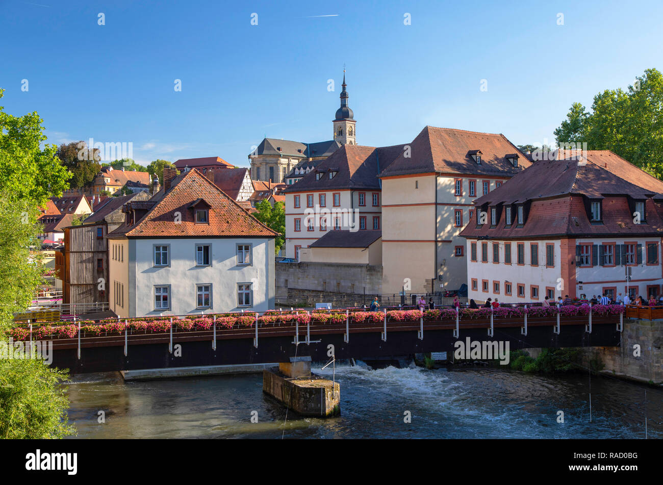 Buildings along River Regnitz, Bamberg, UNESCO World Heritage Site, Bavaria, Germany, Europe Stock Photo
