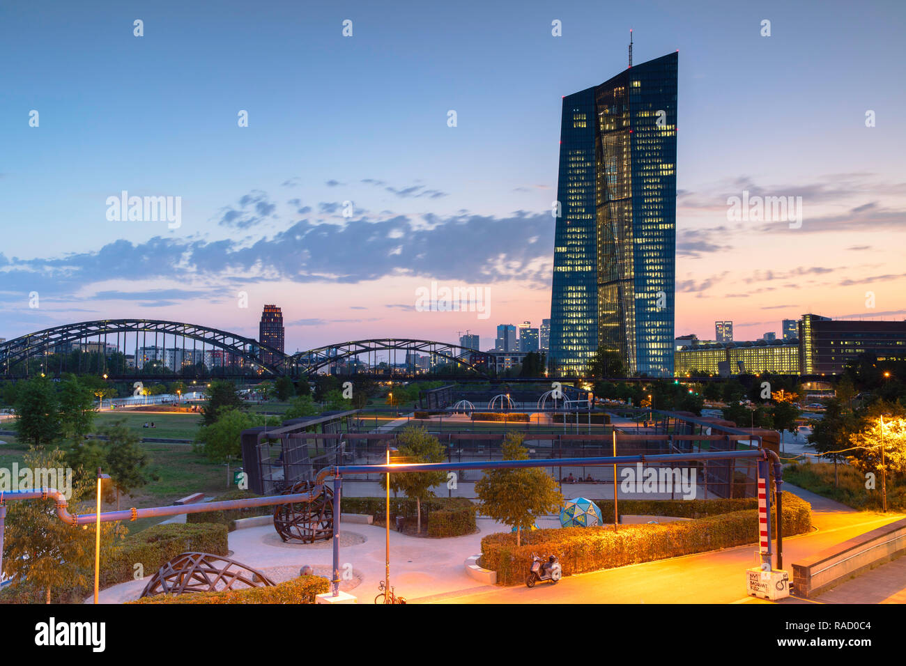 European Central Bank at sunset, Frankfurt, Hesse, Germany, Europe Stock Photo
